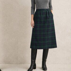 David Brooks Black Watch Tartan 100% Worsted Wool Midi Skirt NWT